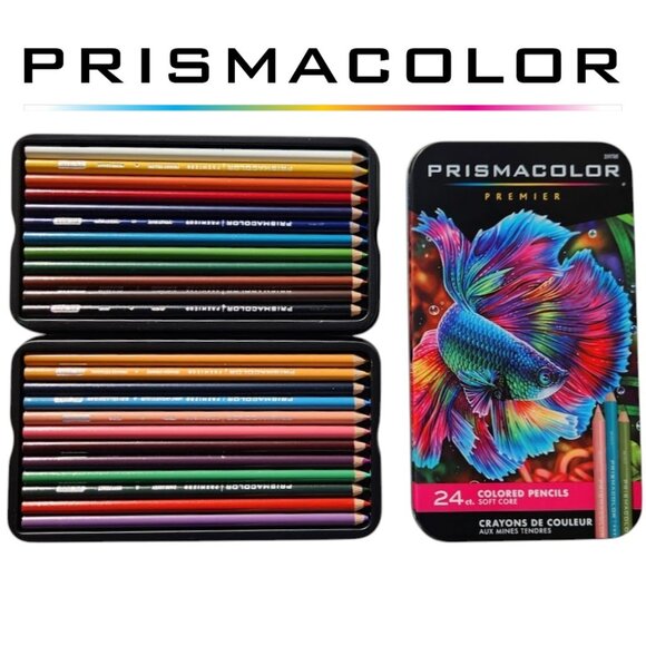 NEW Prismacolor Premier Colored Pencils Soft Core 24 Pack Art Supplies in a Tin - Picture 1 of 15